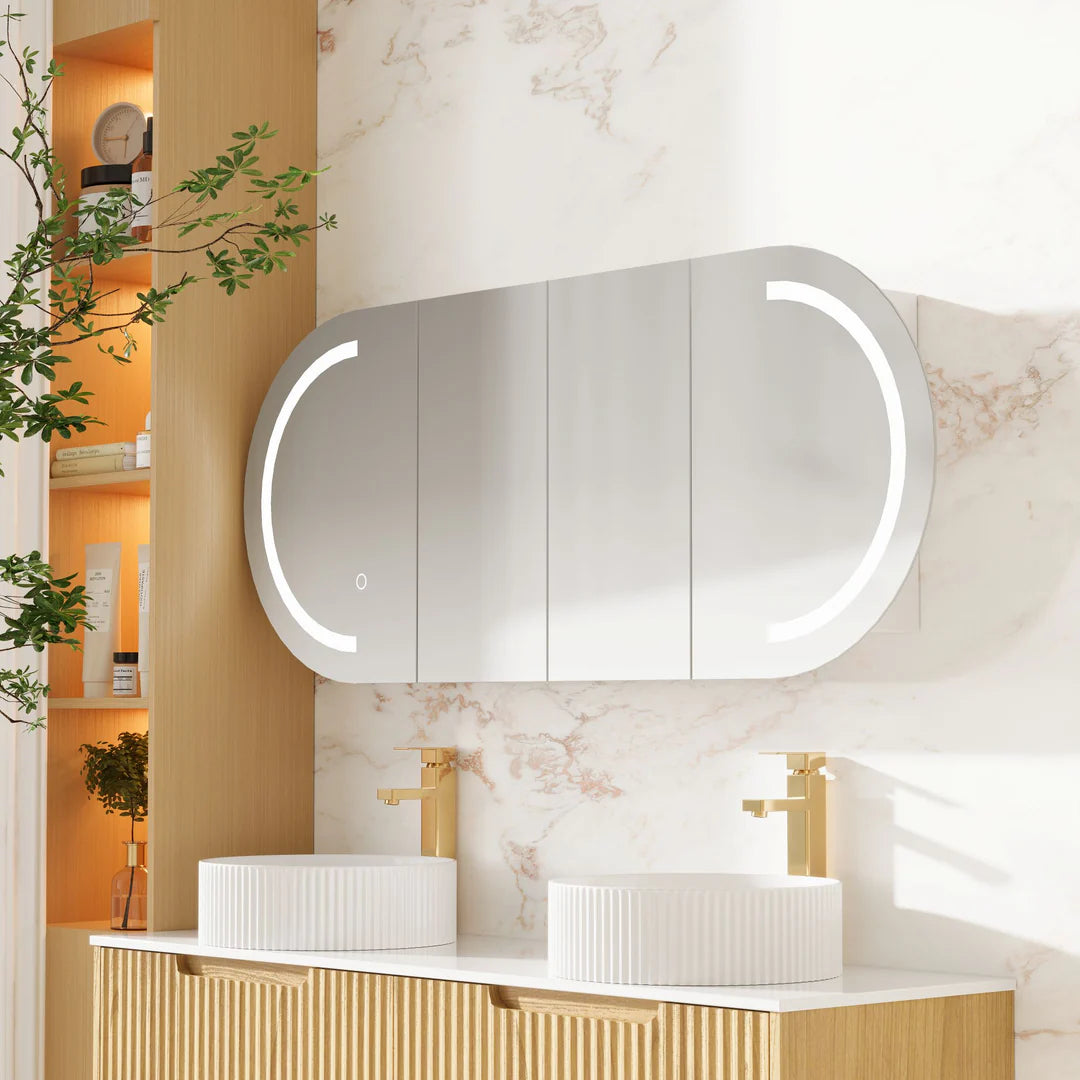 Mercio Athena Matt White Oval LED Shaving Cabinet 900 | 1200 | 1500mm