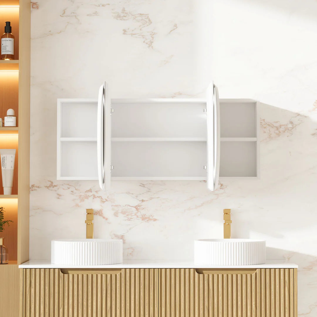 Mercio Athena Matt White Oval LED Shaving Cabinet 900 | 1200 | 1500mm