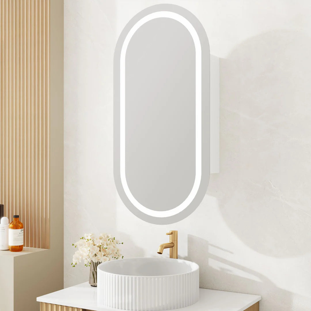 Mercio Athena Matt White Oval LED Shaving Cabinet 450 x 900mm