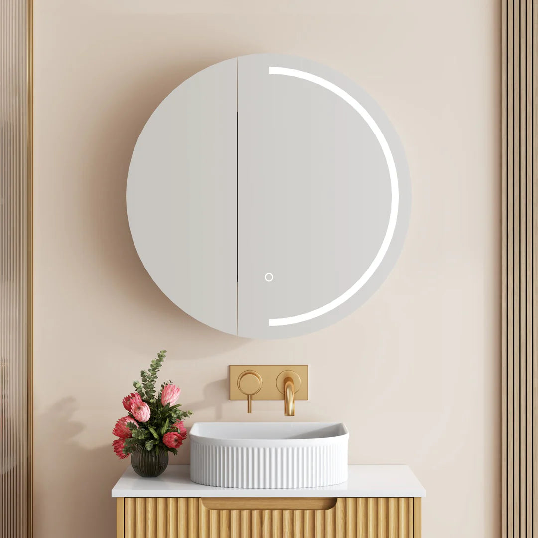 Mercio Athena Matt White Round LED Shaving Cabinet 600 | 750mm