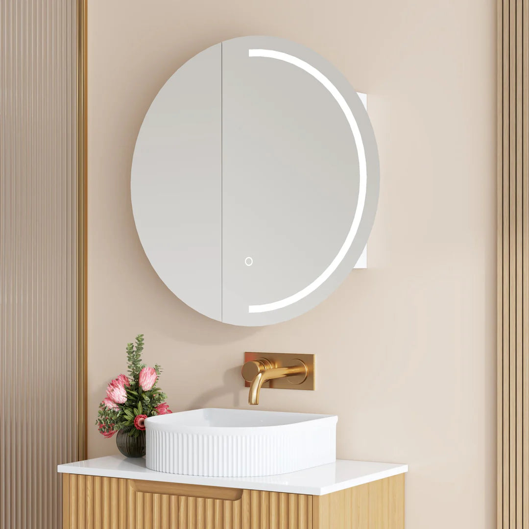 Mercio Athena Matt White Round LED Shaving Cabinet 600 | 750mm