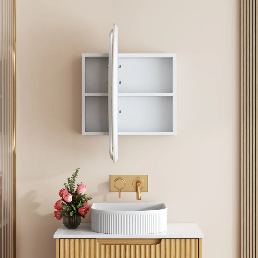 Mercio Athena Matt White Round LED Shaving Cabinet 600 | 750mm