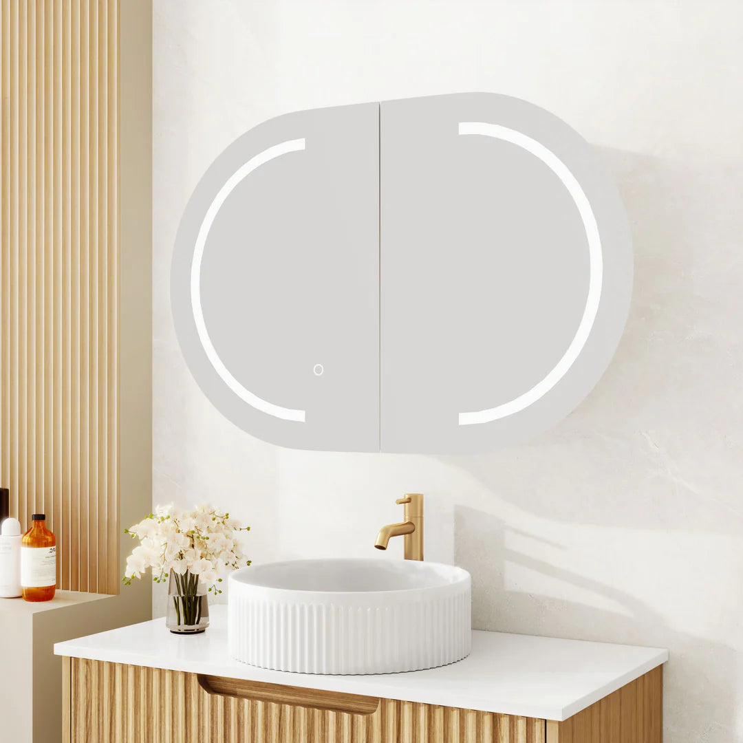 Mercio Athena Matt White Oval LED Shaving Cabinet 900 | 1200 | 1500mm