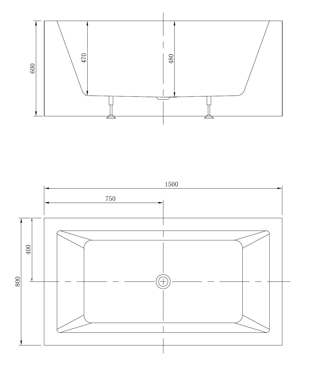 Broadway Ataud Gloss White Acrylic Free Standing Rectangle Bath –  (1520mm & 1700mm Available)