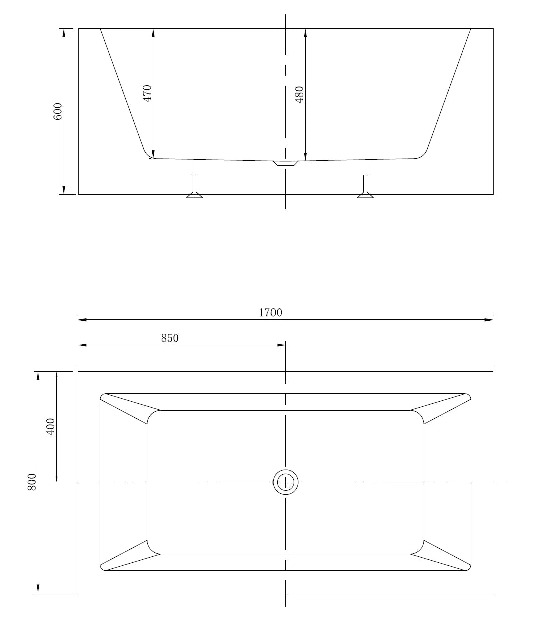 Broadway Ataud Gloss White Acrylic Free Standing Rectangle Bath –  (1520mm & 1700mm Available)