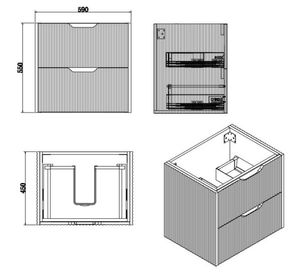 RIVA Bali Wall Hung Vanity – Brown Oak Fluted | 600–1500mm