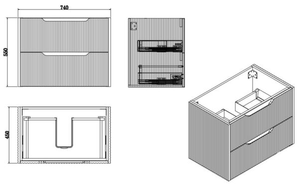 RIVA Bali Wall Hung Vanity – Brown Oak Fluted | 600–1500mm