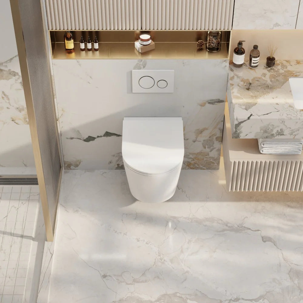 Mercio Zara Gloss White Rimless Flush Soft Close Seat Wall Hung Pan