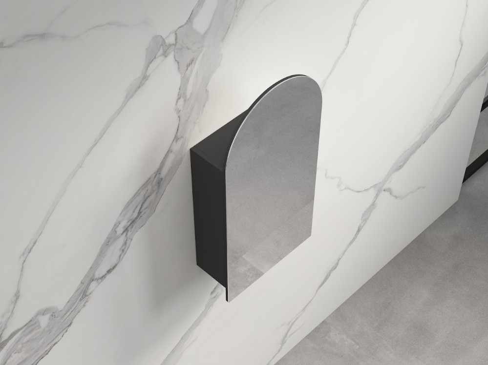 Infinity Bianco Arch Plywood Shaving Cabinet – 550 × 900mm (Matt White / Matt Black)