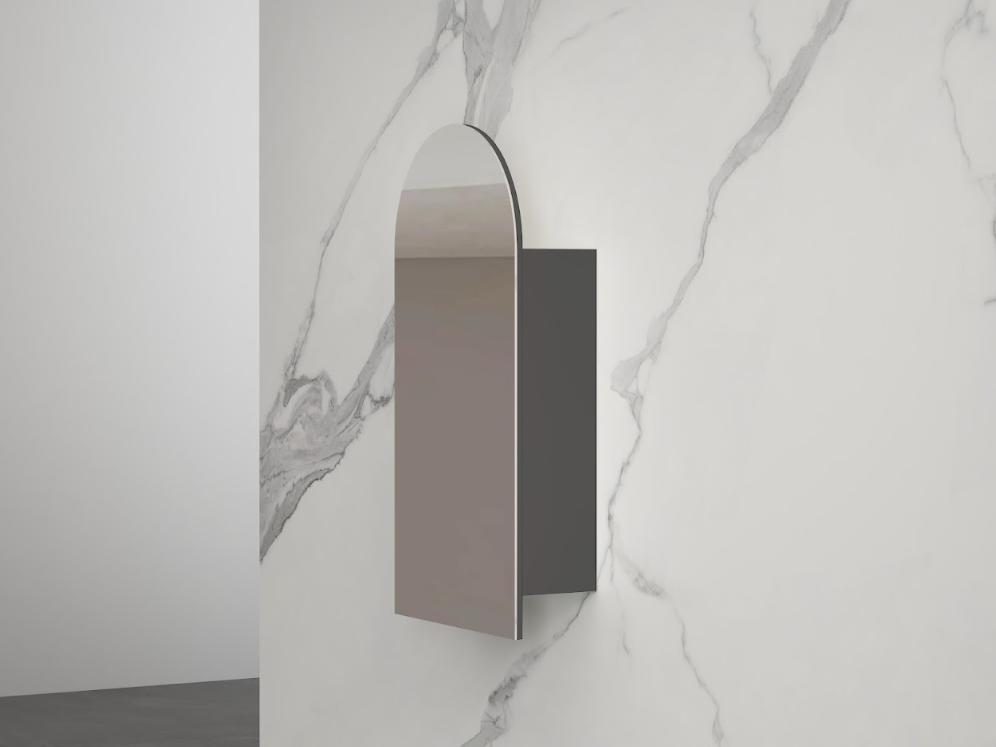 Infinity Bianco Arch Plywood Shaving Cabinet – 550 × 900mm (Matt White / Matt Black)