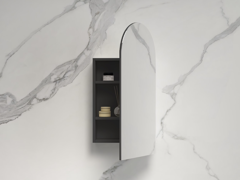 Infinity Bianco Arch Plywood Shaving Cabinet – 550 × 900mm (Matt White / Matt Black)