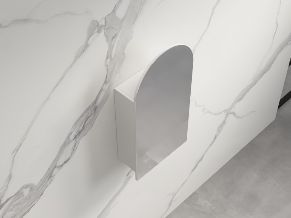 Infinity Bianco Arch Plywood Shaving Cabinet – 550 × 900mm (Matt White / Matt Black)