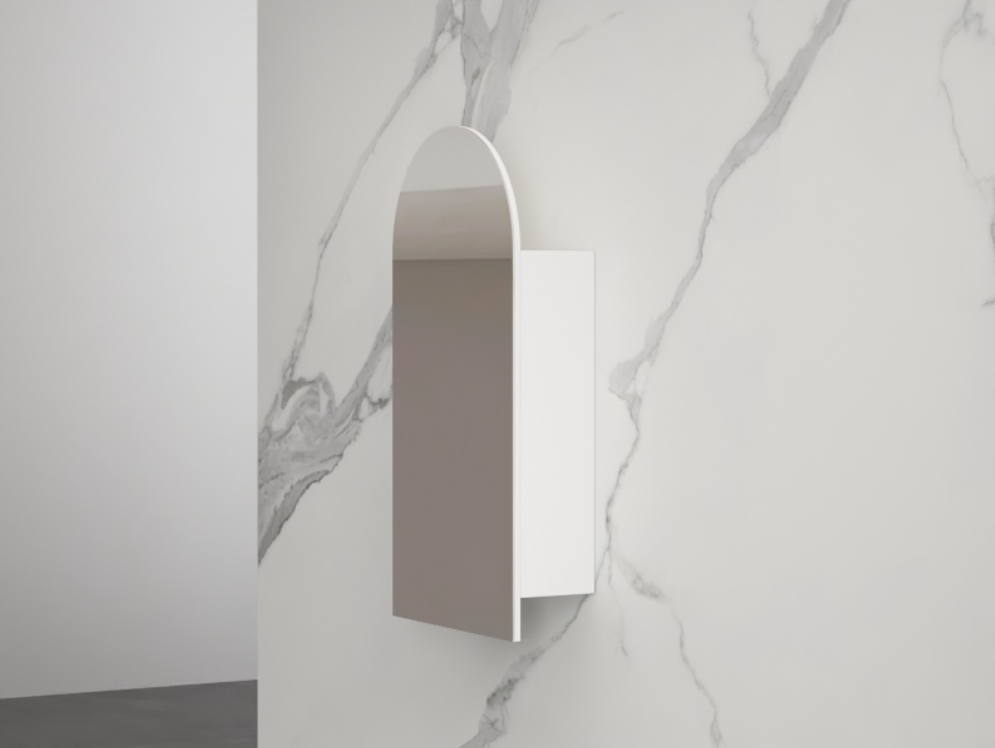 Infinity Bianco Arch Plywood Shaving Cabinet – 550 × 900mm (Matt White / Matt Black)