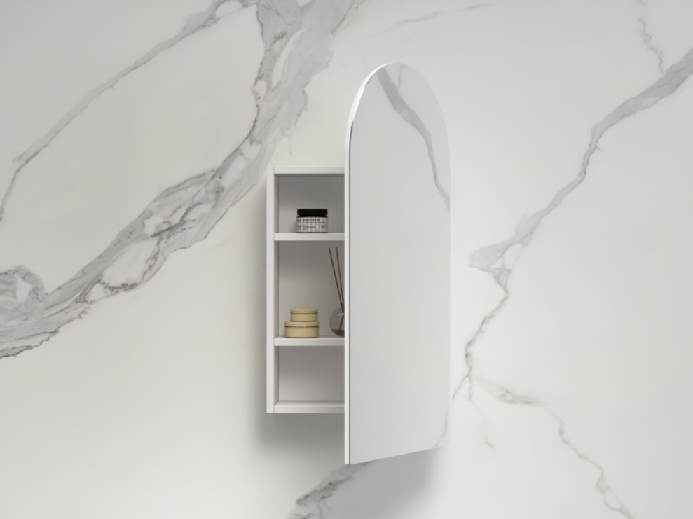 Infinity Bianco Arch Plywood Shaving Cabinet – 550 × 900mm (Matt White / Matt Black)
