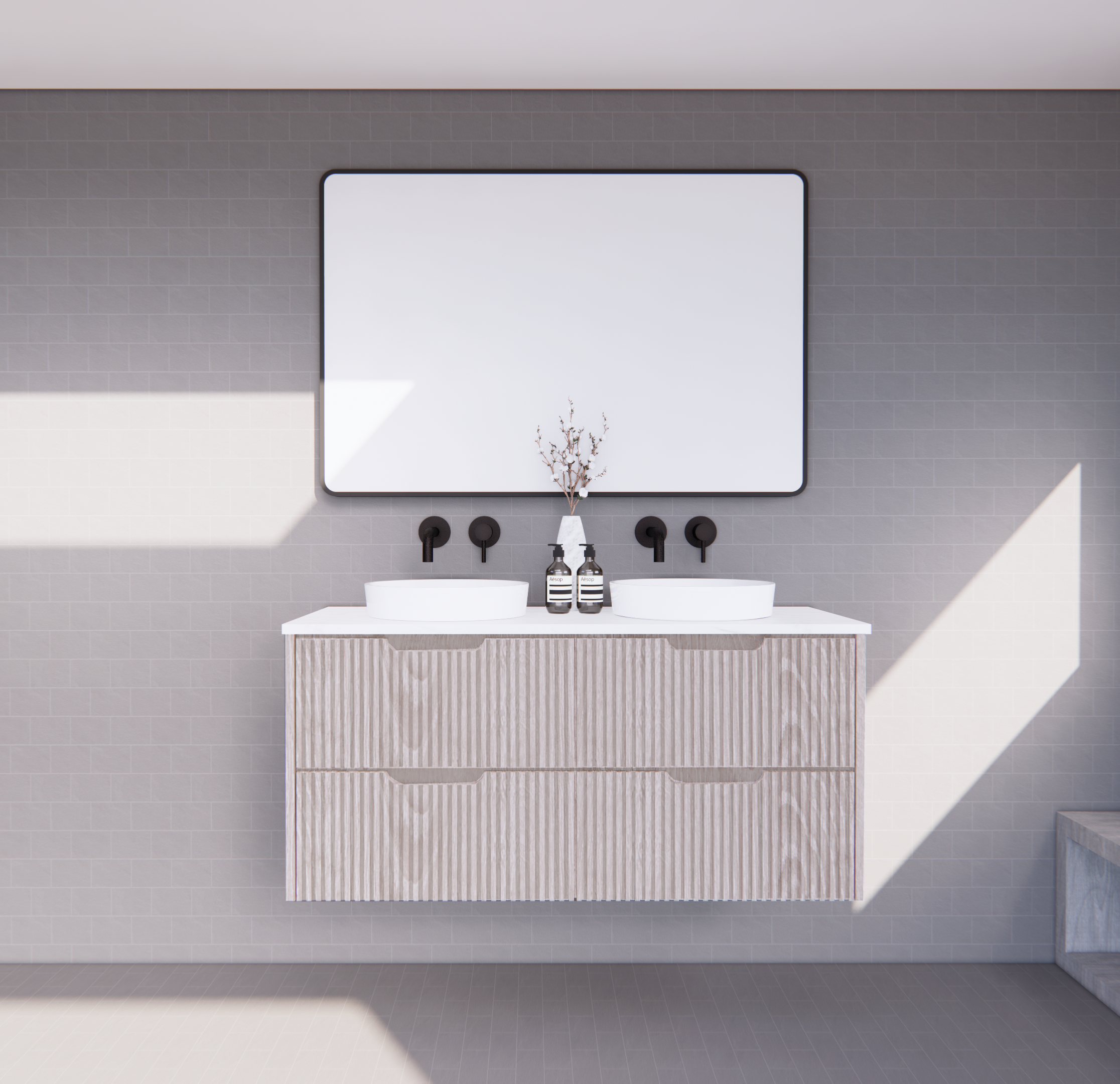 RIVA Bali Wall Hung Vanity – White Oak Fluted | 600–1500mm