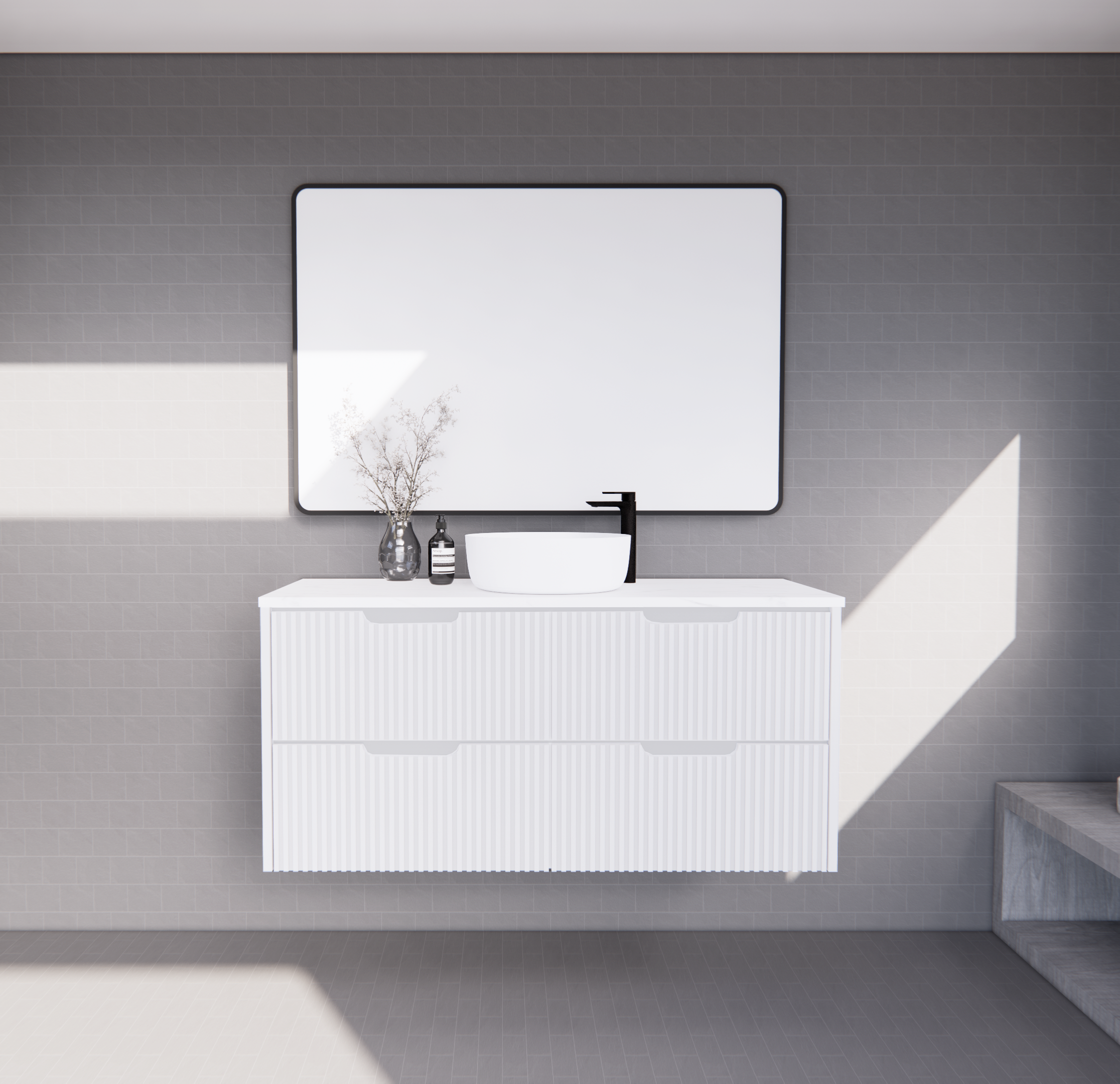 RIVA Bali Wall Hung Vanity – Matt White Fluted | 600–1500mm