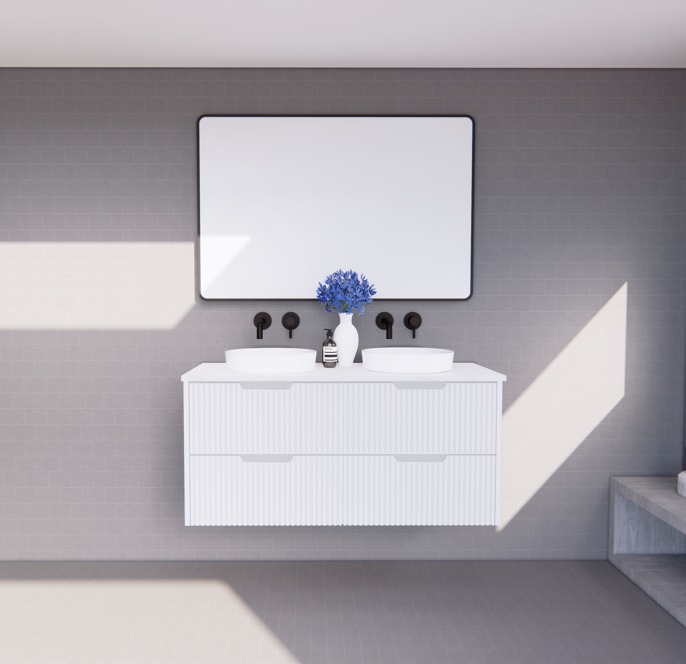 RIVA Bali Wall Hung Vanity – Matt White Fluted | 600–1500mm