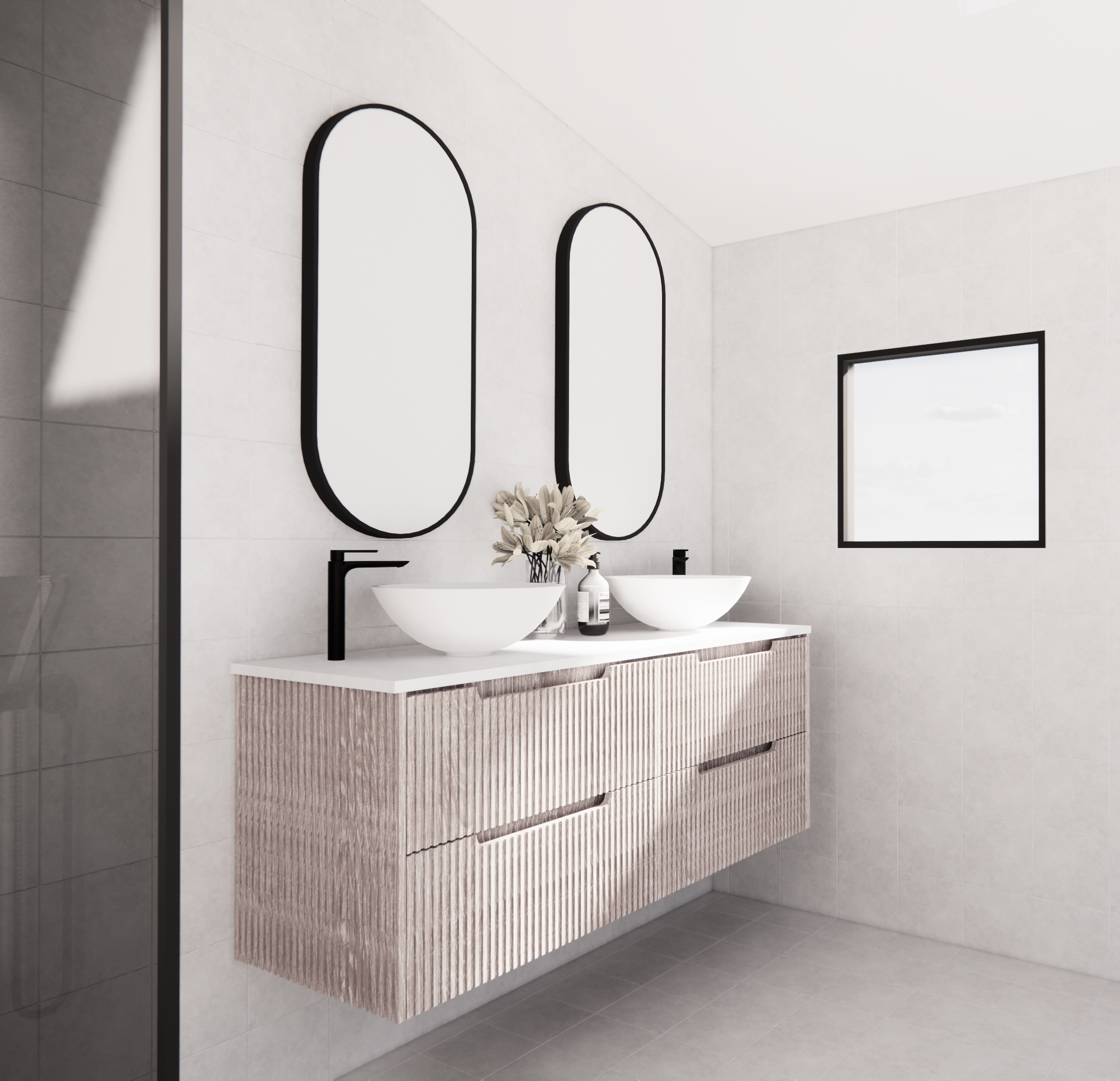 RIVA Bali Wall Hung Vanity – White Oak Fluted | 600–1500mm