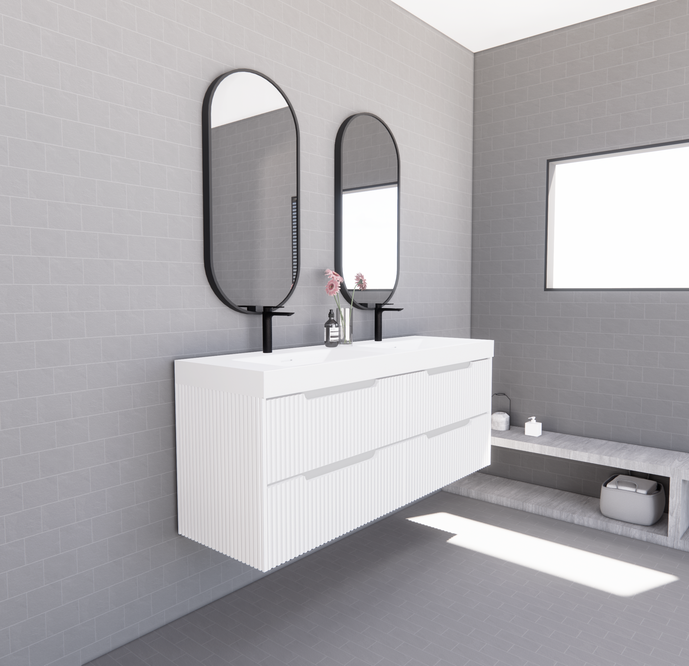 RIVA Bali Wall Hung Vanity – Matt White Fluted | 600–1500mm