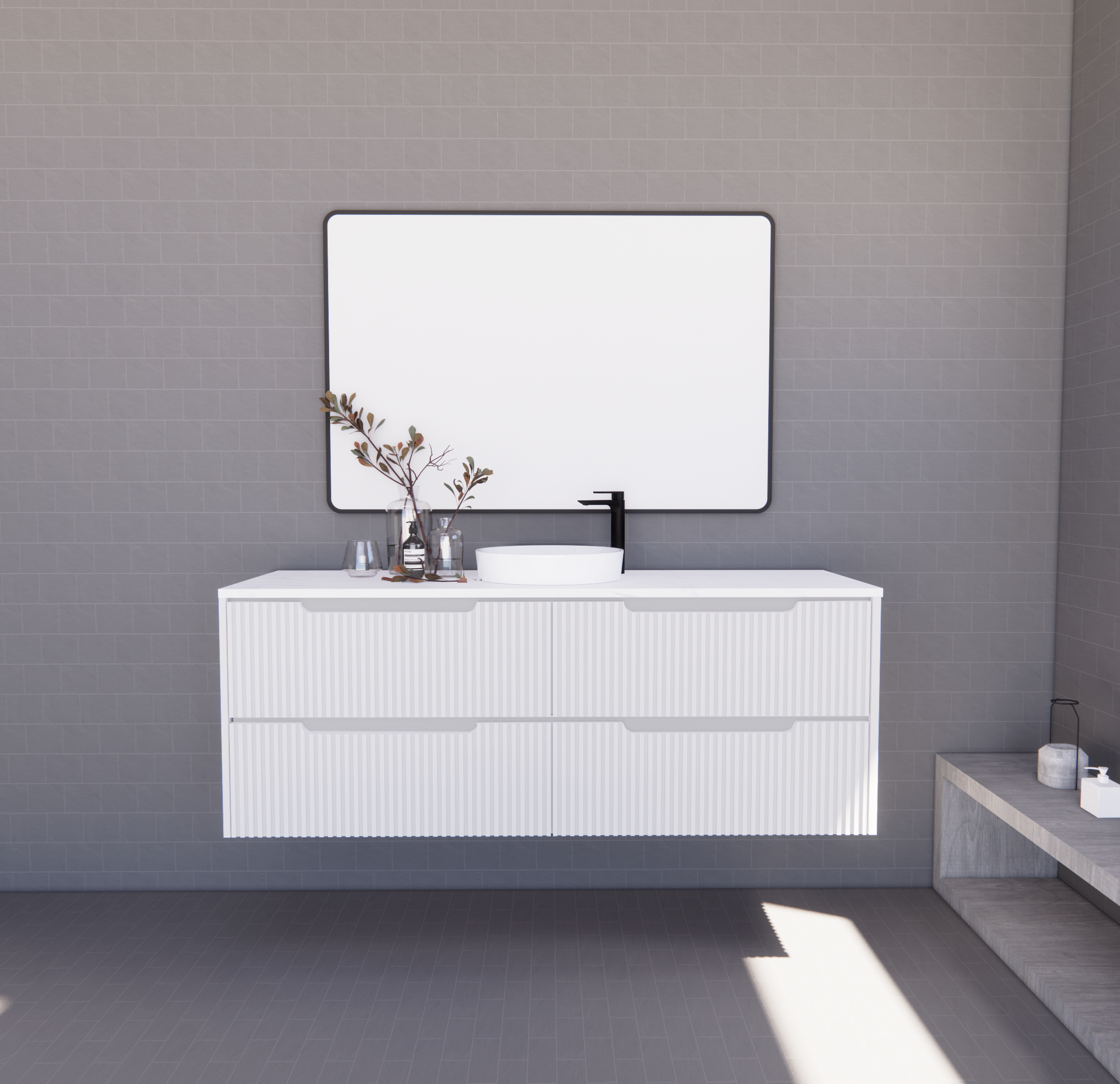 RIVA Bali Wall Hung Vanity – Matt White Fluted | 600–1500mm