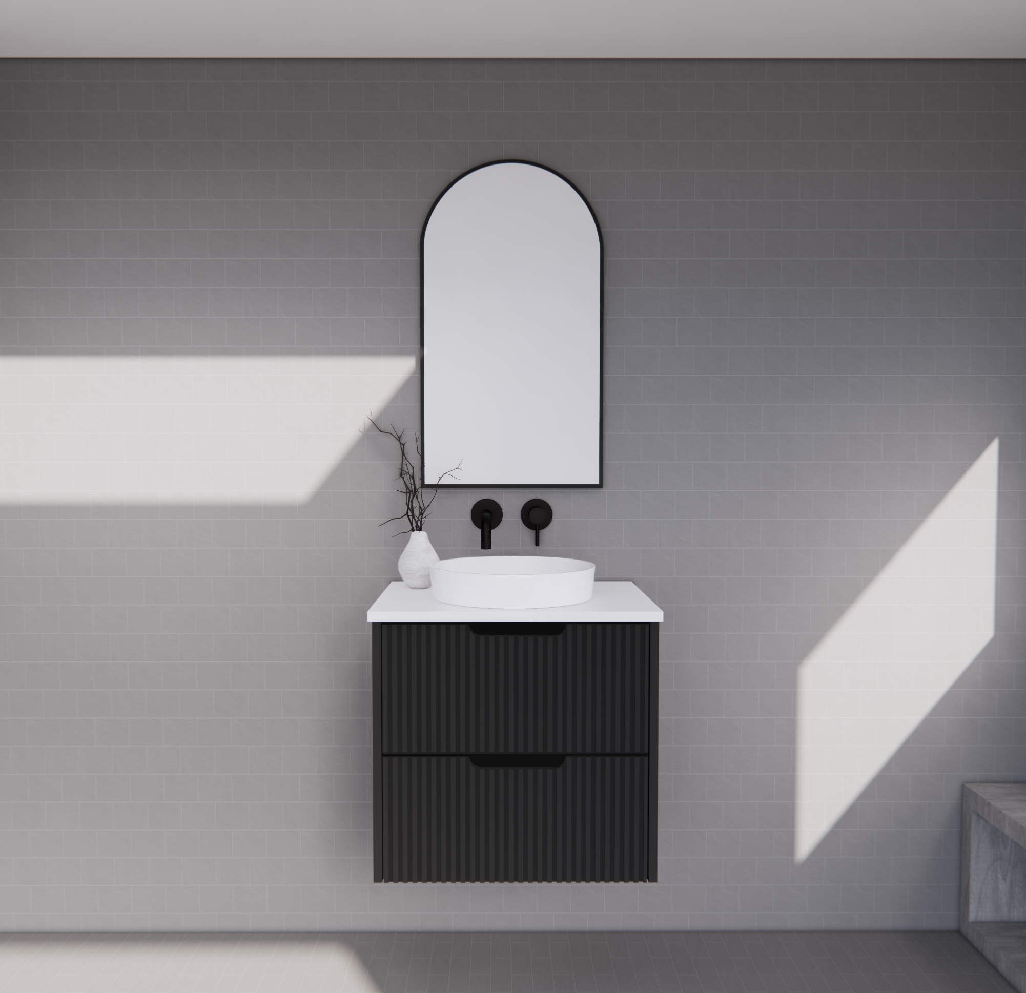 RIVA Bali Wall Hung Vanity – Matt Black Fluted | 600–1500mm
