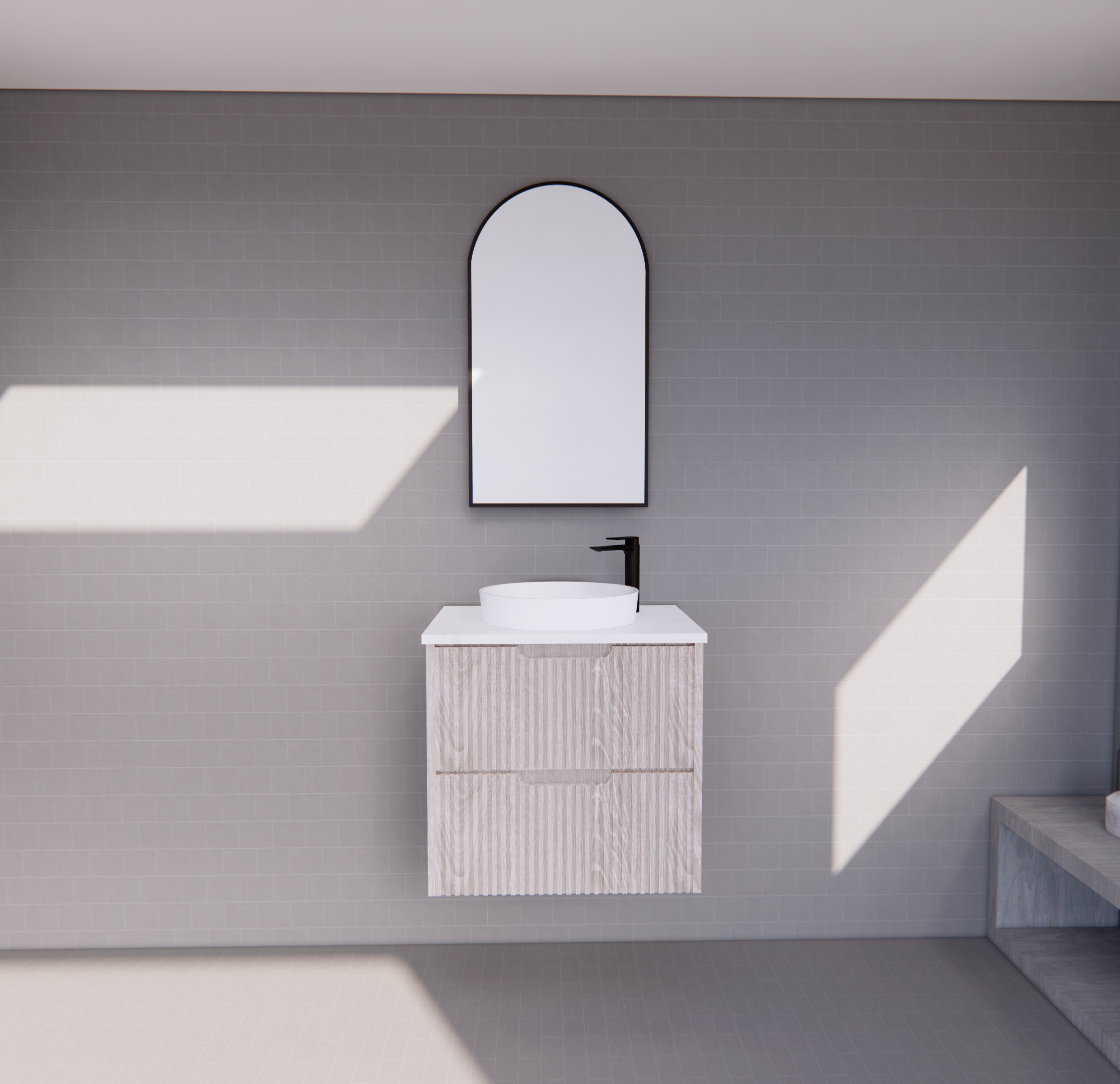 RIVA Bali Wall Hung Vanity – White Oak Fluted | 600–1500mm