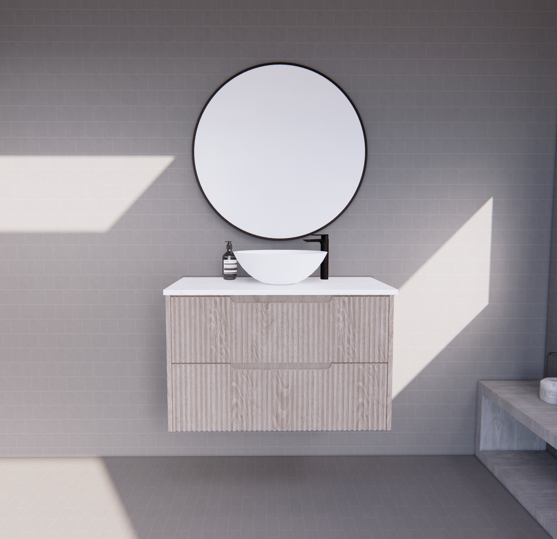RIVA Bali Wall Hung Vanity – White Oak Fluted | 600–1500mm