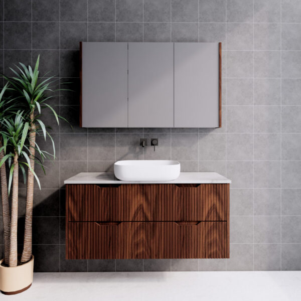 RIVA Bali Wall Hung Vanity – Brown Oak Fluted | 600–1500mm