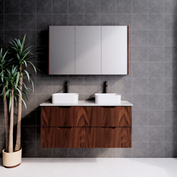 RIVA Bali Wall Hung Vanity – Brown Oak Fluted | 600–1500mm