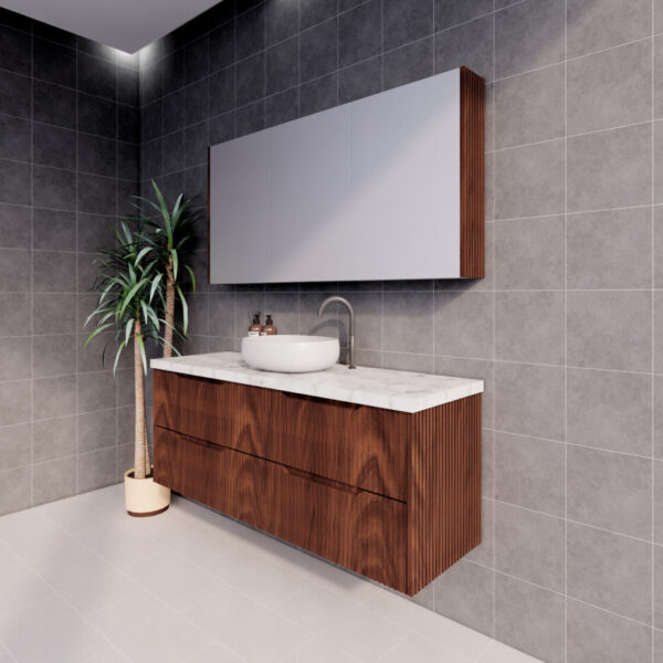 RIVA Bali Wall Hung Vanity – Brown Oak Fluted | 600–1500mm