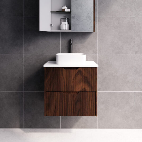 RIVA Bali Wall Hung Vanity – Brown Oak Fluted | 600–1500mm