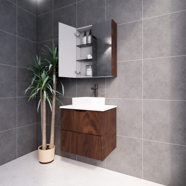 RIVA Bali Wall Hung Vanity – Brown Oak Fluted | 600–1500mm