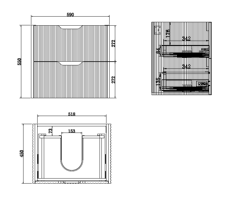 RIVA Bali Wall Hung Vanity – Matt Black Fluted | 600–1500mm