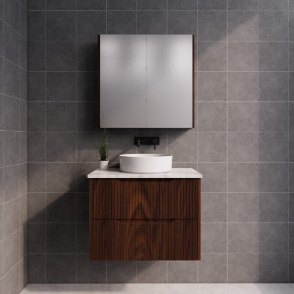RIVA Bali Wall Hung Vanity – Brown Oak Fluted | 600–1500mm