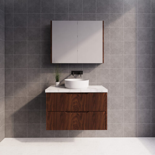 RIVA Bali Wall Hung Vanity – Brown Oak Fluted | 600–1500mm