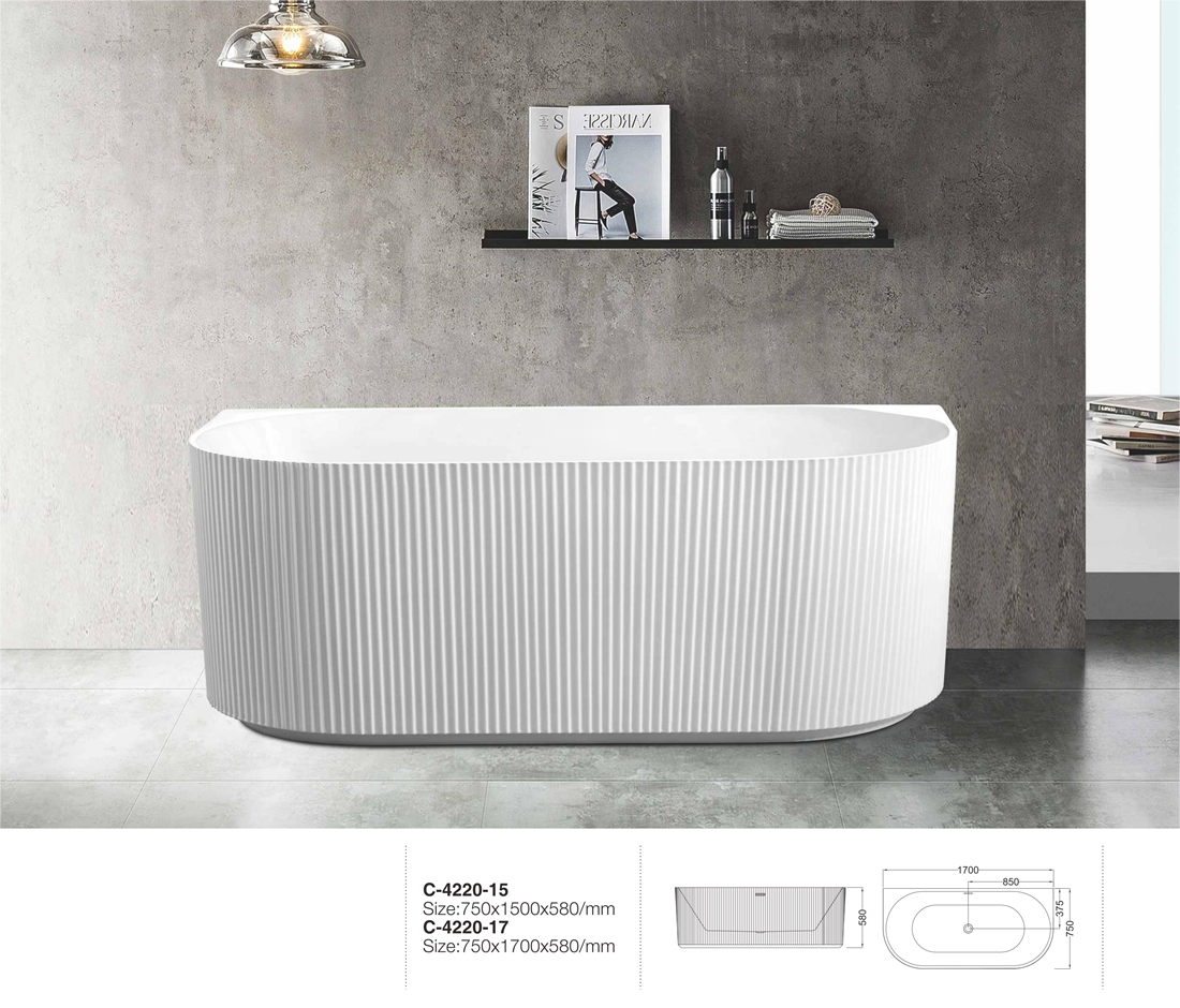 Sunny 4220 Fluted Back To Wall Gloss White / Matte White Oval Acrylic Bathtub| Available in 1500mm & 1700mm
