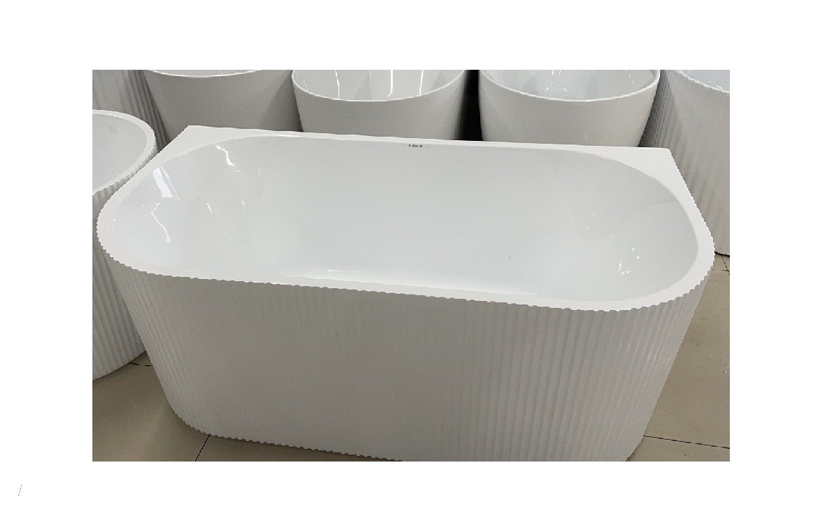 Sunny 4220 Fluted Back To Wall Gloss White / Matte White Oval Acrylic Bathtub| Available in 1500mm & 1700mm