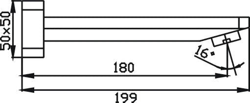 Technical line drawing of a modern bathroom tap with measurements, Secasa Home product image