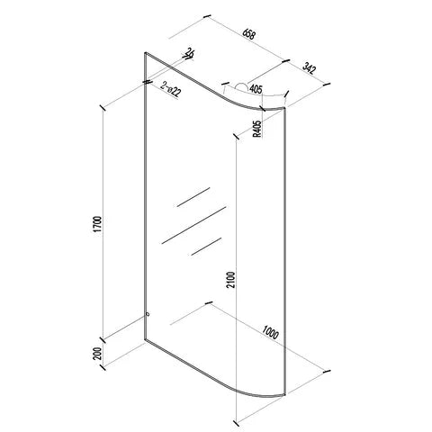 Covey Frameless Walk-In Bend Glass Shower Screen Panel (Curved Body, 900–1100mm)