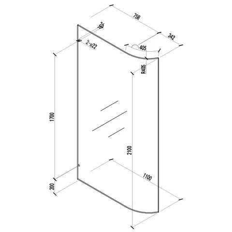 Covey Frameless Walk-In Bend Glass Shower Screen Panel (Curved Body, 900–1100mm)