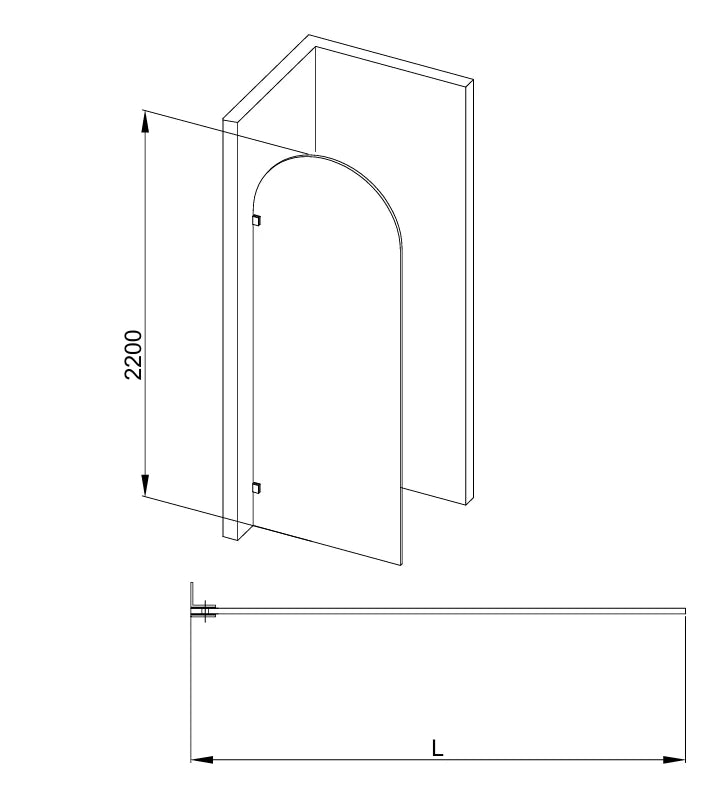 Covey Frameless Walk-In Top Arch Clear Glass Shower Screen Panel (700–1000mm)