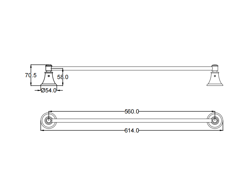 IKON CLASICO Single Towel Rail 600mm | Chrome, Brushed Nickel, Matte Black, Brushed Gold