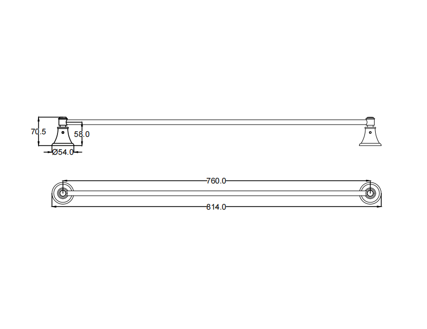 IKON CLASICO Single Towel Rail 800mm | Chrome, Brushed Nickel, Matte Black, Brushed Gold