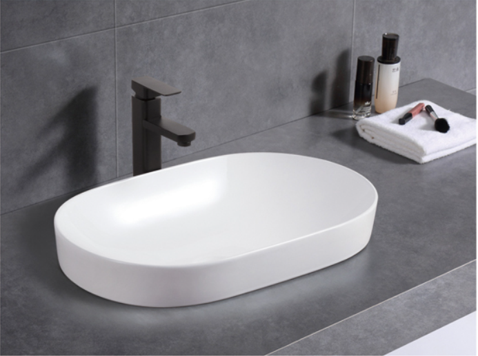 ABS Dora Oval Semi-Inset Ceramic Basin 550×370×140mm | Gloss White, Matt White
