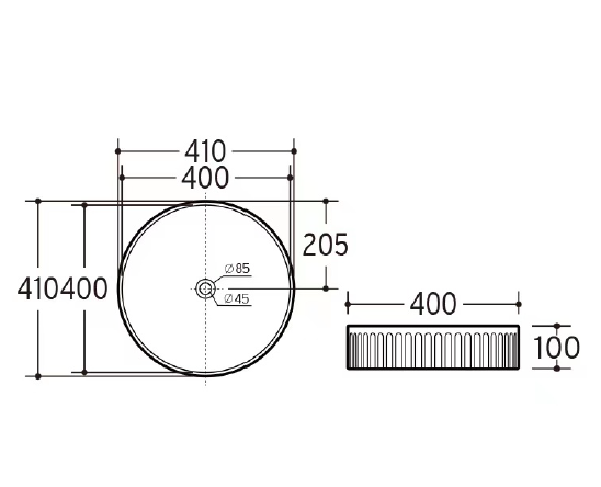 Sunny Gloss White Ceramic Round Fluted Counter Top Basin 410*410*100mm
