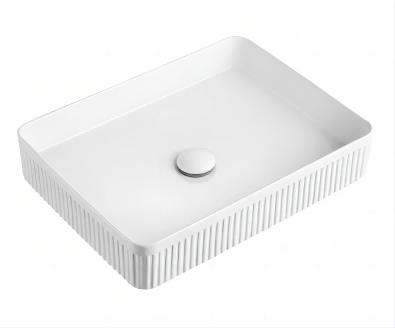 Sunny Gloss White Ceramic Rectangle Fluted Counter Top Basin 500*380*100mm