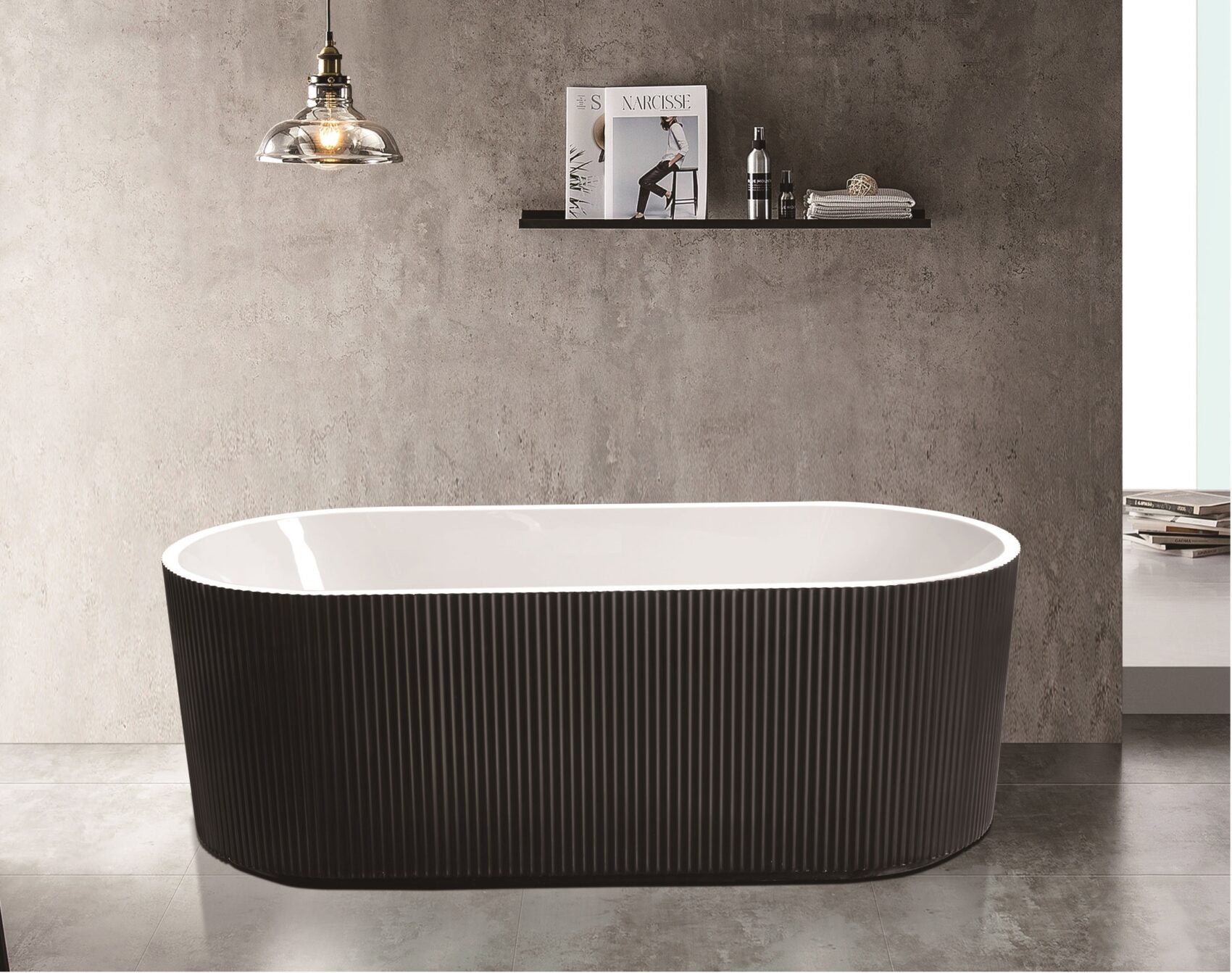 SUNNY 4269 Freestanding Oval Acrylic Bathtub – Matt Black Exterior & Gloss White Interior| Available in 1500mm & 1700mm
