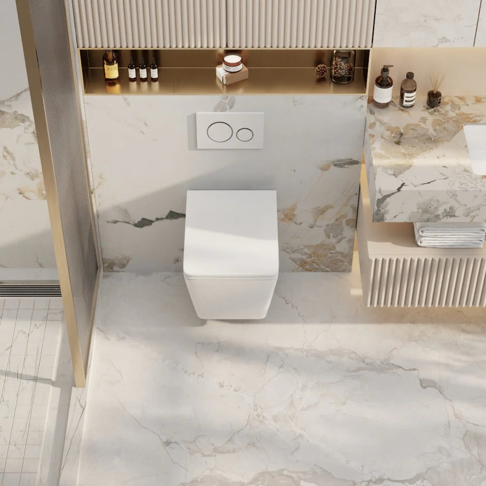 Mercio Enox66 Gloss White Rimless Flush Soft Close Seat Wall Hung Pan