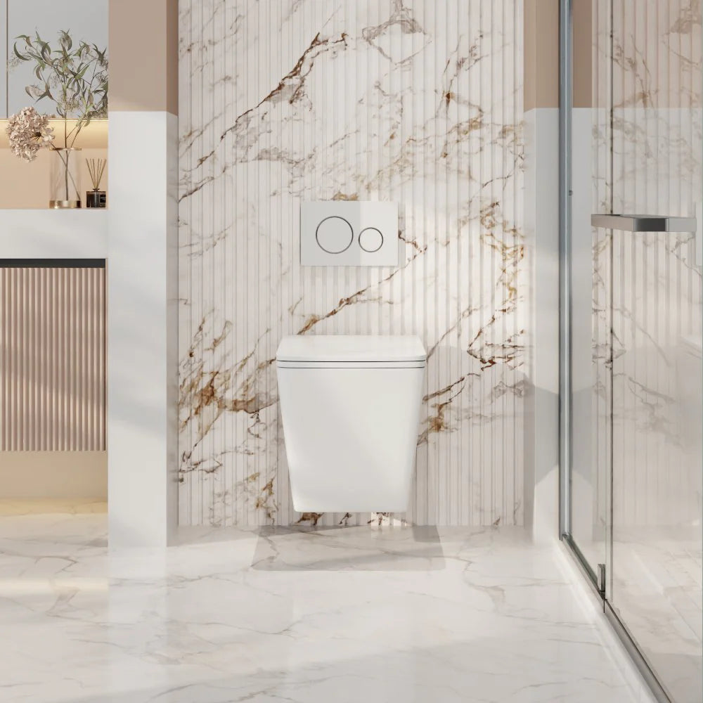 Mercio Enox66 Gloss White Rimless Flush Soft Close Seat Wall Hung Pan