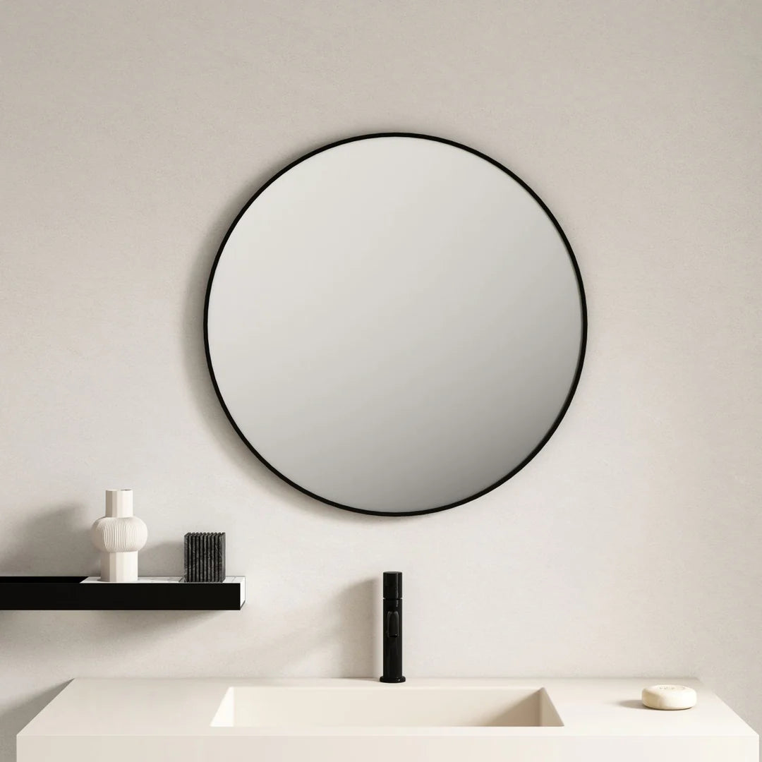 Mercio Steel Matt Black Frame 600mm Round Copper-free Mirror
